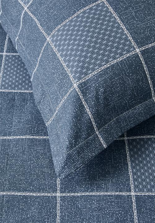 Pop Candy - 200TC windowpane check duvet cover set - glaucous blue