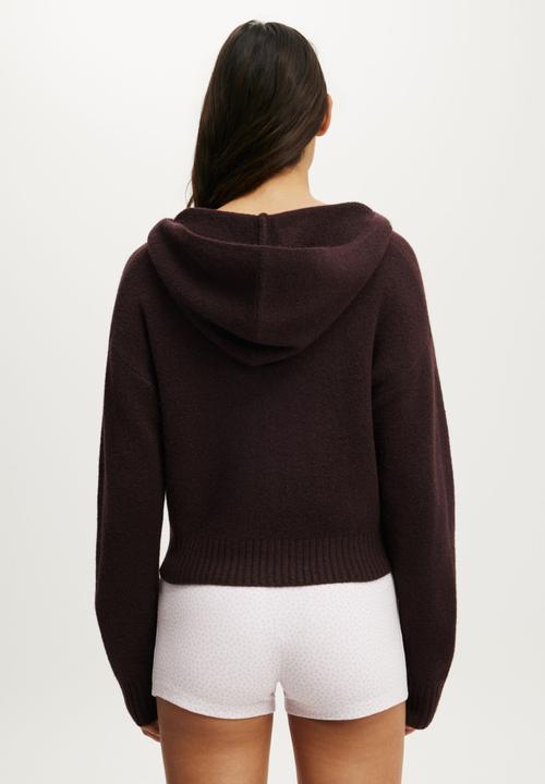 Cotton On - Zip through knitted lounge hoodie - chocolate plum