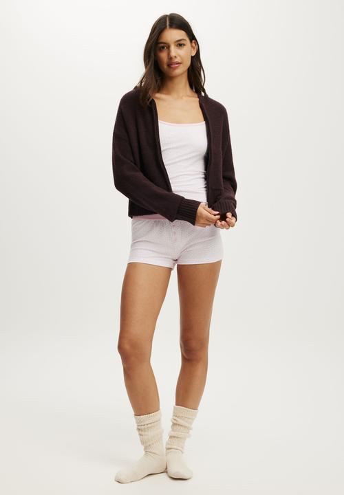Cotton On - Zip through knitted lounge hoodie - chocolate plum