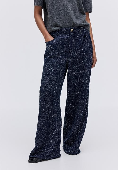 H&M - Boucl? trousers - navy blue marl