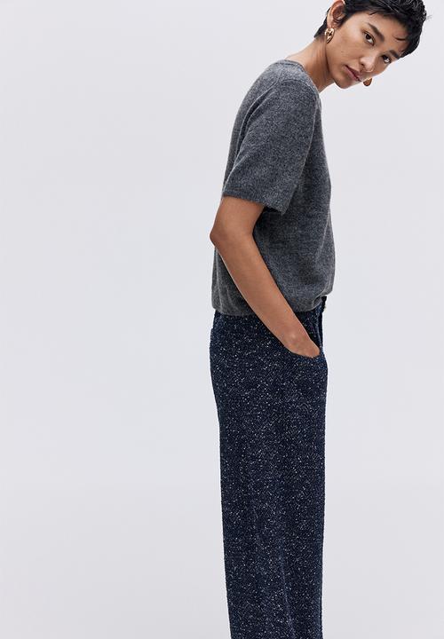 H&M - Boucl? trousers - navy blue marl