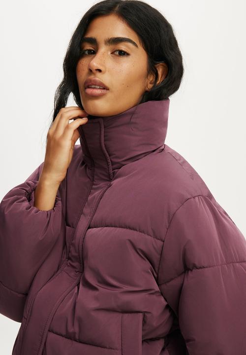 Cotton On - The Mother Puffer Funnel Neck Jacket - Choc Plum