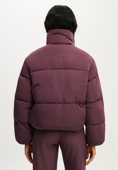 Cotton On - The Mother Puffer Funnel Neck Jacket - Choc Plum
