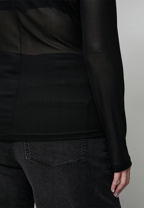 Me&B - Plus Boat Neck Mesh Top - Black