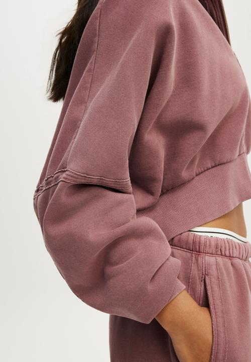 Cotton On - Active Raw Edge Zip Through Hoodie - Washed Dusty Rose