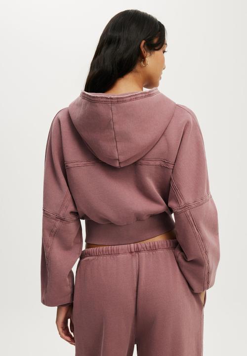 Cotton On - Active Raw Edge Zip Through Hoodie - Washed Dusty Rose