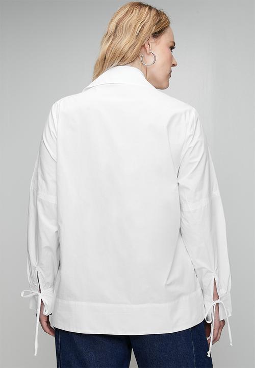 Me&B - Plus Cotton Tie Detail Blouse - White