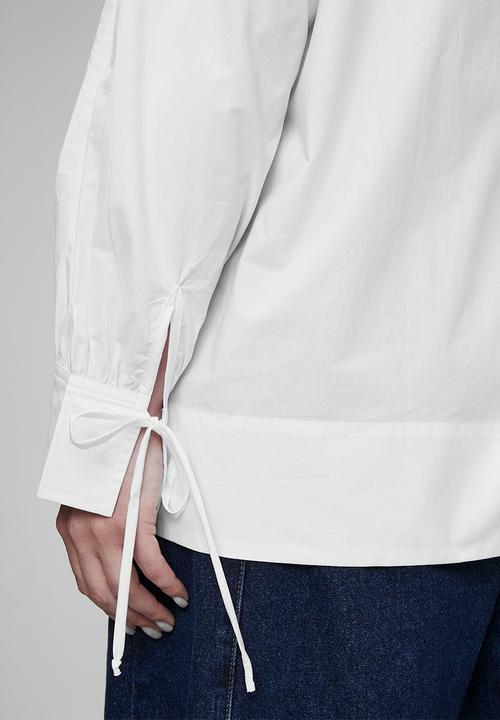 Me&B - Plus Cotton Tie Detail Blouse - White