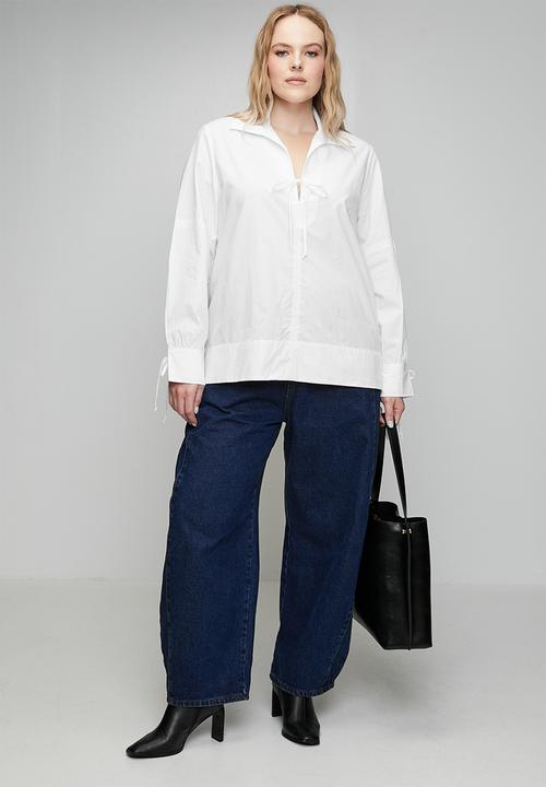 Me&B - Plus Cotton Tie Detail Blouse - White