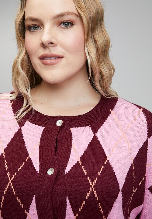 Me&B - Plus Heavyweight Cardigan in Argyle - Multi
