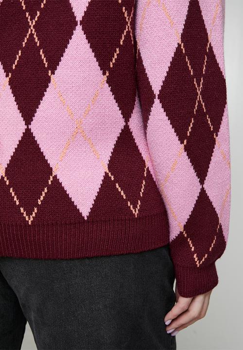 Me&B - Plus Heavyweight Cardigan in Argyle - Multi