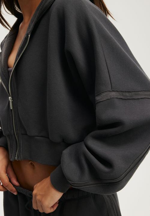 Cotton On - Active Raw Edge Zip Through Hoodie - Graphite