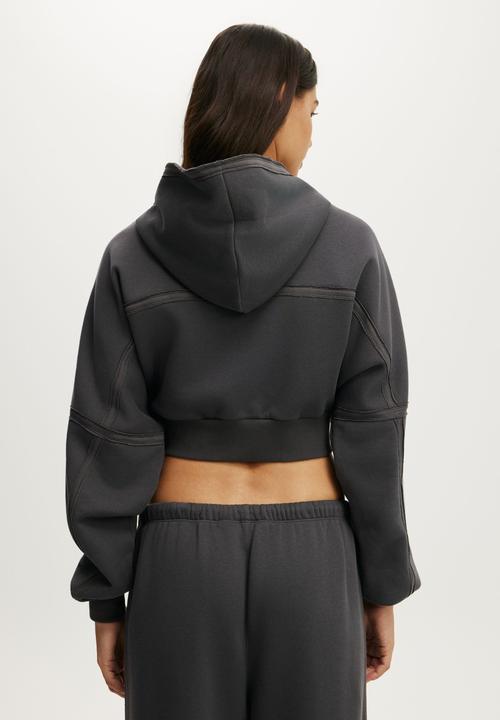 Cotton On - Active Raw Edge Zip Through Hoodie - Graphite