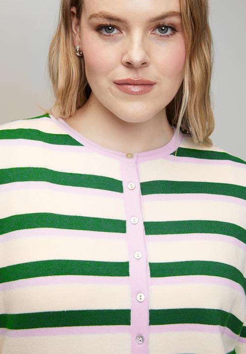 Me&B - Plus Lightweight Cardigan in Heritage Stripe - Multi