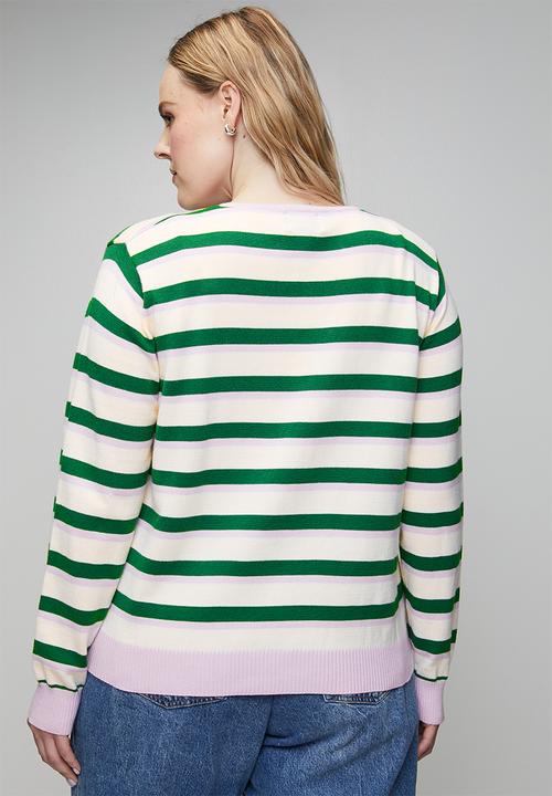 Me&B - Plus Lightweight Cardigan in Heritage Stripe - Multi