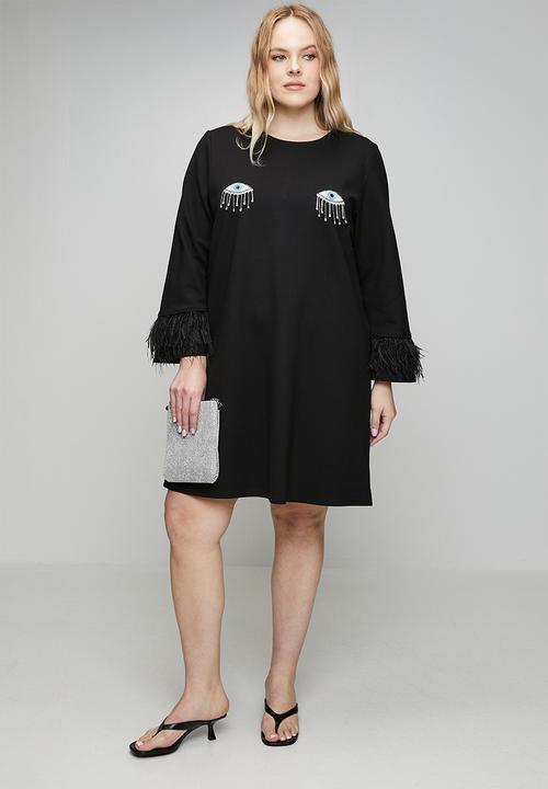 Me&B - Plus The Eye Candy Feather Dress - Black