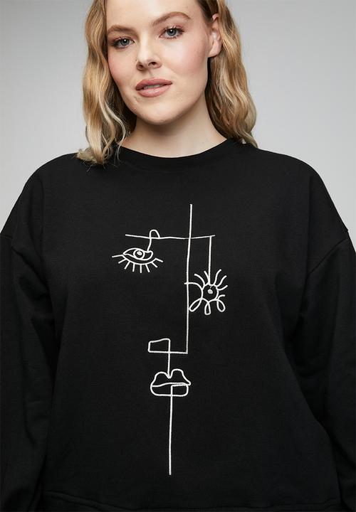Me&B - Plus Cornelli Face Sweat Top - Black