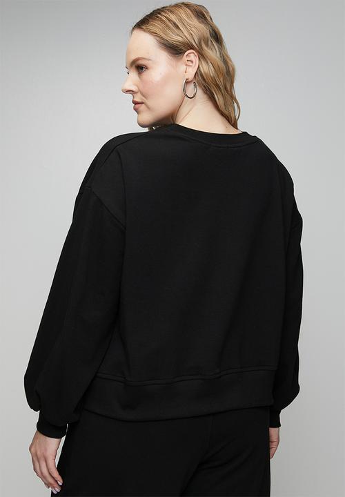 Me&B - Plus Cornelli Face Sweat Top - Black