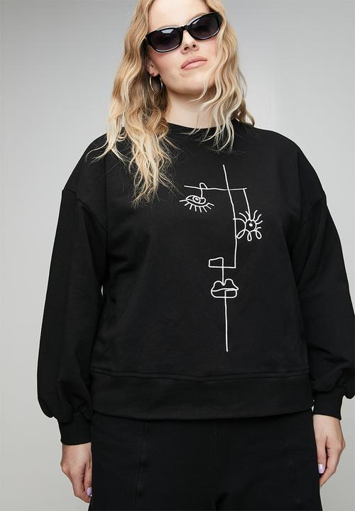 Me&B - Plus Cornelli Face Sweat Top - Black