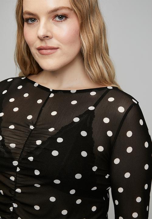 Me&B - Plus Ruched Front Mesh Top - Black