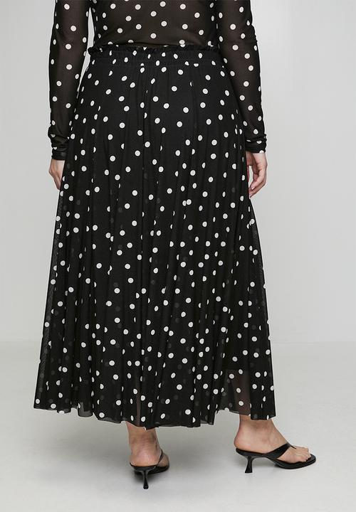 Me&B - Plus Panelled Lined Mesh Skirt - Black