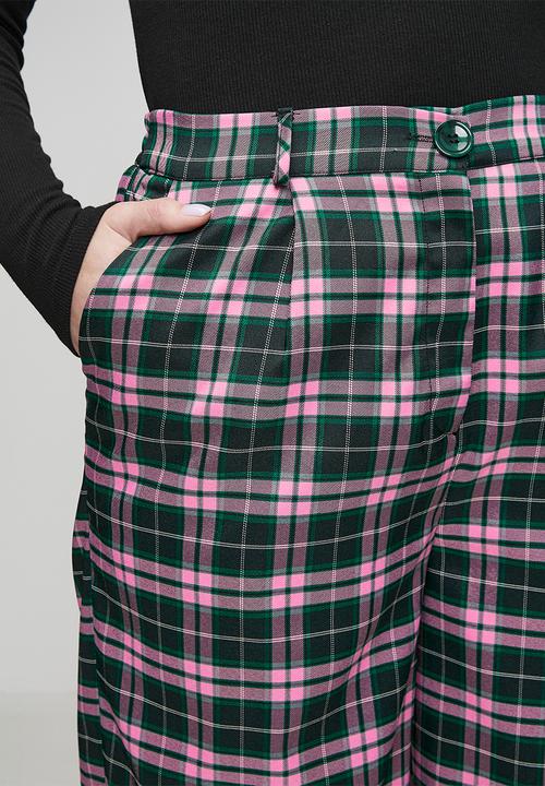 Me&B - Plus Check Straight Leg Trousers - Pink/Green