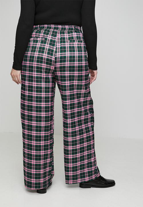 Me&B - Plus Check Straight Leg Trousers - Pink/Green