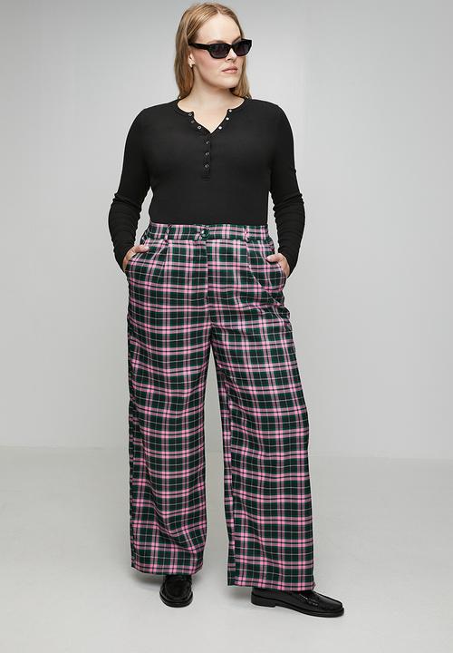 Me&B - Plus Check Straight Leg Trousers - Pink/Green