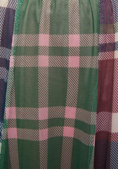 Me&B - Plus Panelled Lined Mesh Check Skirt - Multi