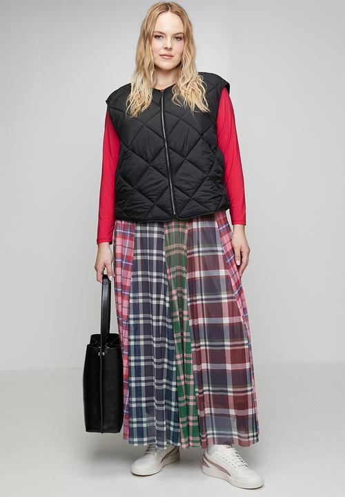 Me&B - Plus Panelled Lined Mesh Check Skirt - Multi