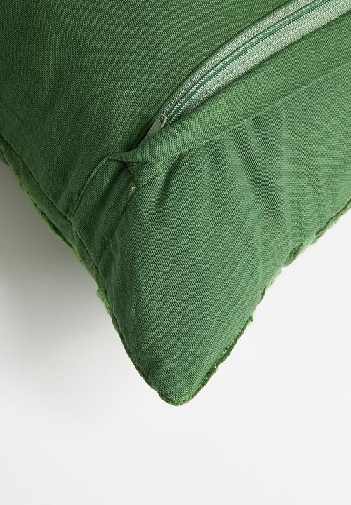 Sixth Floor - Embroidered Velvet Cushion Cover - Green
