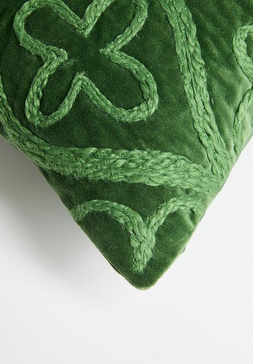 Sixth Floor - Embroidered Velvet Cushion Cover - Green