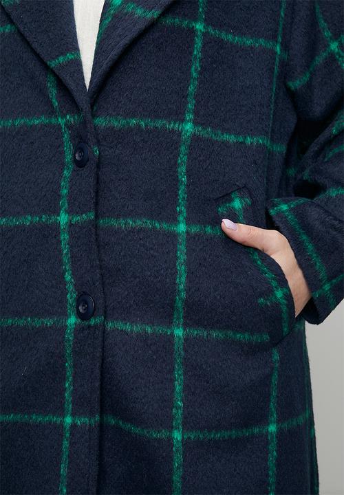 Me&B - Plus Melton Coat Grid- Ink/Green