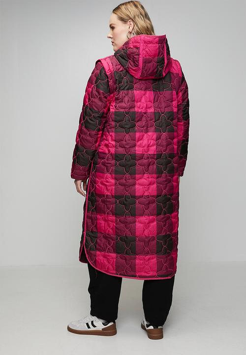 Me&B - Plus The Multiway Check Maxi Puffer - Pink