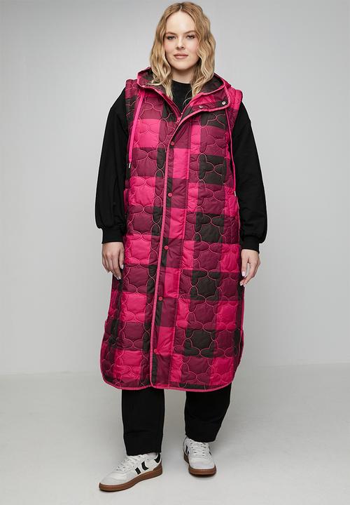 Me&B - Plus The Multiway Check Maxi Puffer - Pink