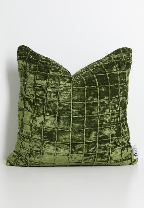 Block Stitch Velvet Cushion Cover - Olive