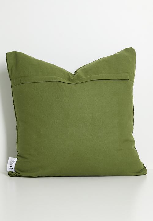 Sixth Floor - Block Stitch Velvet Cushion Cover - Olive