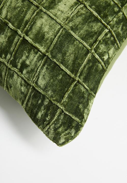 Sixth Floor - Block Stitch Velvet Cushion Cover - Olive