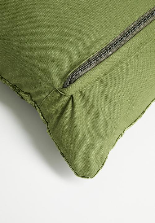 Sixth Floor - Block Stitch Velvet Cushion Cover - Olive