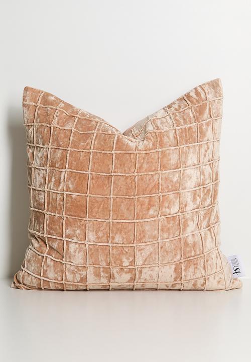 Block Stitch Velvet Cushion Cover - Mauve