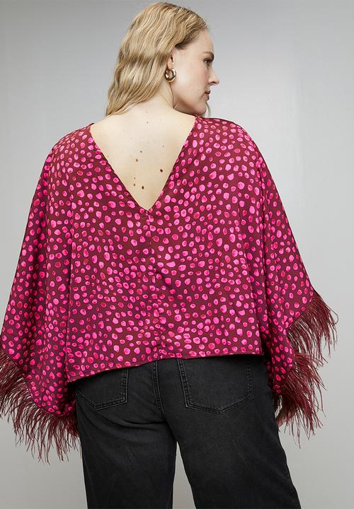 Me&B - Plus Sizzle Feather Kimono Top - Pink