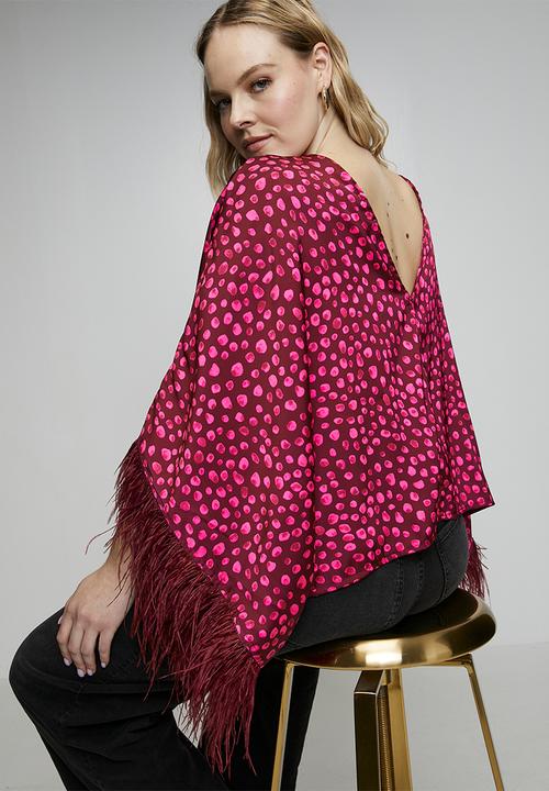 Me&B - Plus Sizzle Feather Kimono Top - Pink