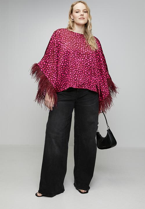 Me&B - Plus Sizzle Feather Kimono Top - Pink