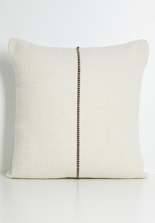 Contrast Embroidery Woven Cushion Cover - Natural