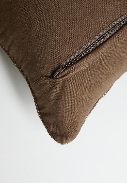 Sixth Floor - Contrast Embroidery Woven Cushion Cover - Choc