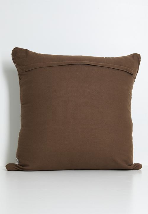 Sixth Floor - Contrast Embroidery Woven Cushion Cover - Choc