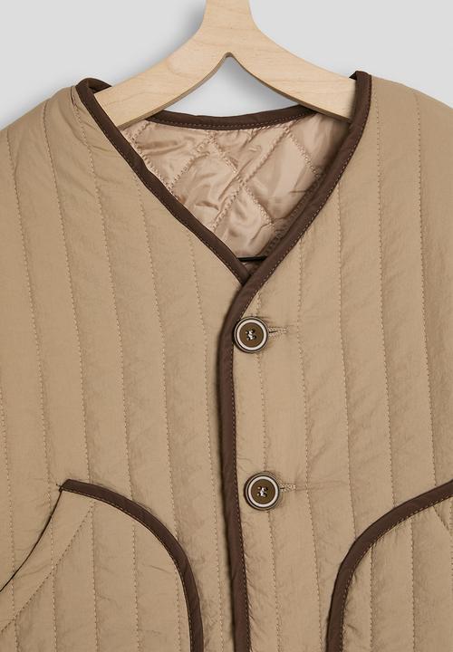 Pop Candy - Contrast binding quilted jacket - wheat/dark brown