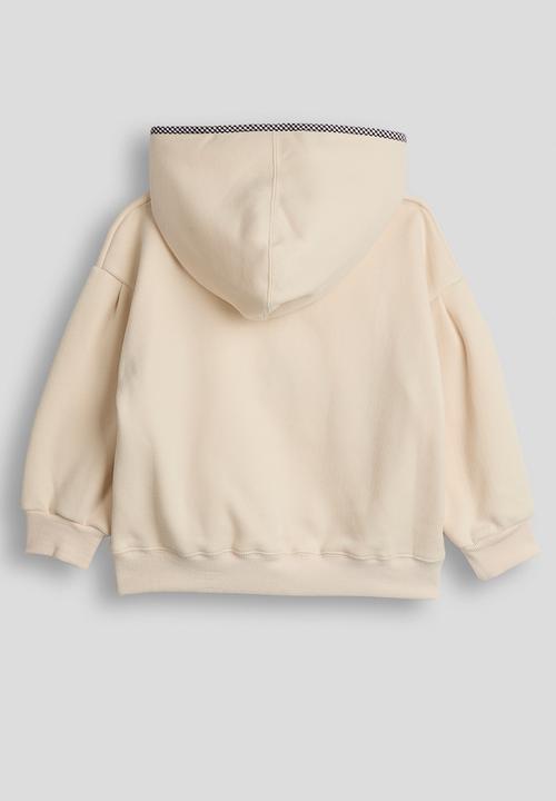 Pop Candy - Embroidered slogan hoodie - cream/dark brown gingham