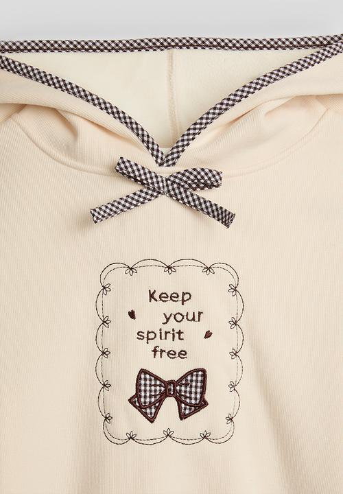 Pop Candy - Embroidered slogan hoodie - cream/dark brown gingham