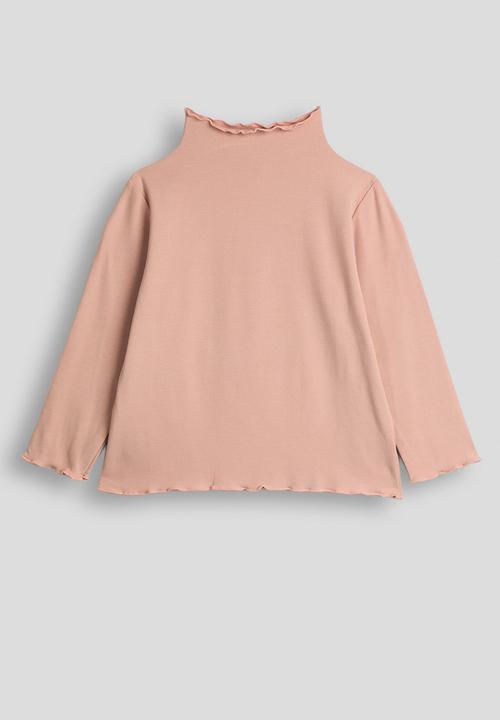 Pop Candy - High neck lettuce hem top - pink